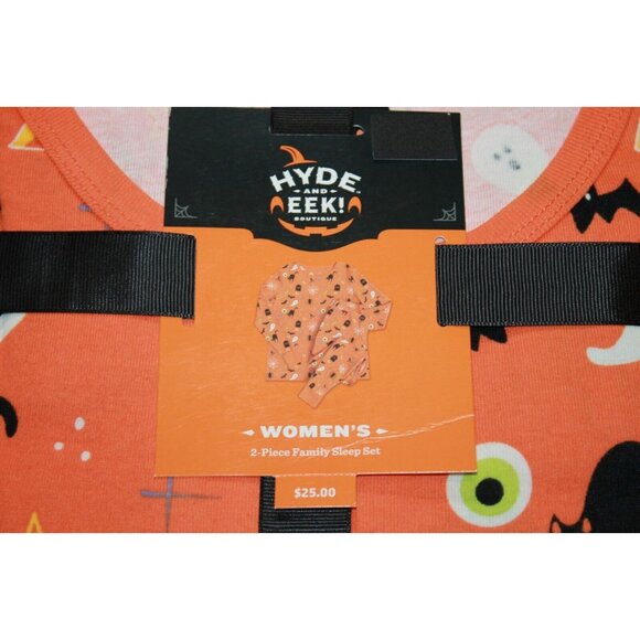 Hyde and EEK Women's 2 Pc Pajamas Orange Halloween Bats Cats Plus Size XXL NEW - Picture 3 of 4